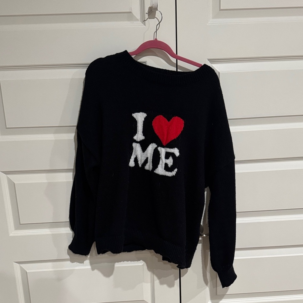 Women's Black Sweater with Red Heart Design